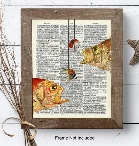 Vista 7 de Impresión artística de diccionario de pesca reciclada para pared, foto vintage sin marco de 8 x 10 pulgadas, regalo para pescadores y gran casa