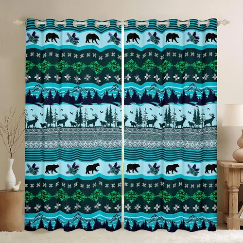Vista 16 de Cortinas opacas estilo bohemio occidental de 76 x 45 pulgadas, cortinas y cortinas de atrapasueños de vaca, cortinas del suroeste, cortinas de Multi