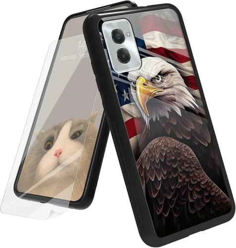 Vista 56 de Funda para Motorola Moto G Play 4G 2024 con protector de pantalla, parte trasera de vidrio templado + funda de silicona suave TPU absorción