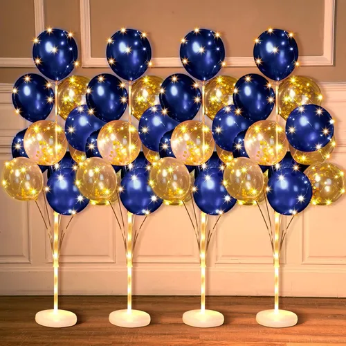 Vista 9 de Wettarn - Juego de 4 soportes para globos para suelo con luz LED, dorado y Oro y verde