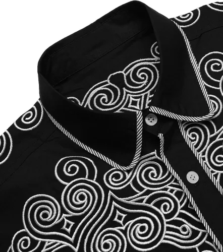 Vista 5 de Coofandy - Camisa estilo vaquero del oeste bordada de manga larga, ajuste ceñido, con botones, informal, para hombre