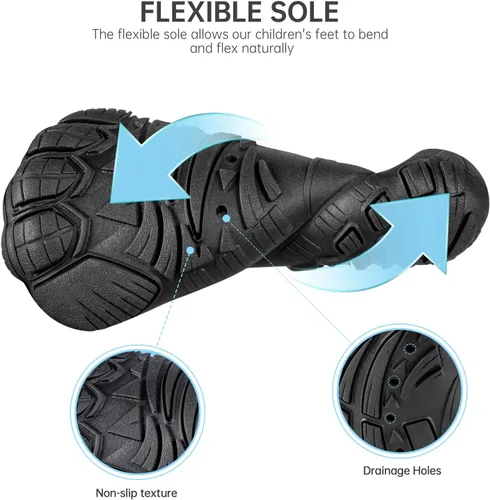 Vista 4 de SEEKWAY Zapatos de agua descalzos para niños, puntera ancha y zapatos de arena de secado rápido para niños pequeños para senderismo, natación