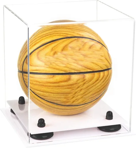 Vista 107 de Better Display Cases Mini acrílico - Miniatura (no tamaño completo) Baloncesto vitrina con elevadores negros y espejo (A015-BR)
