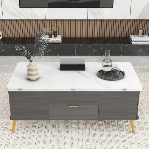 Vista 31 de Mesa auxiliar elevable, mesa auxiliar multifuncional con estantes abiertos, mesa de comedor moderna para sala de estar, oficina en casa (negro #004)
