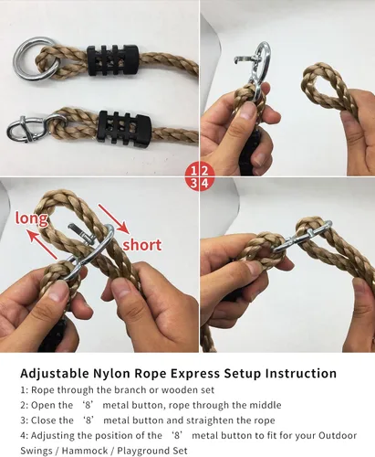 Vista 5 de 2 correas de nailon ajustables de longitud resistente para colgar en el árbol (250 libras limitadas/cada una) para columpios al aire libre, hamacas