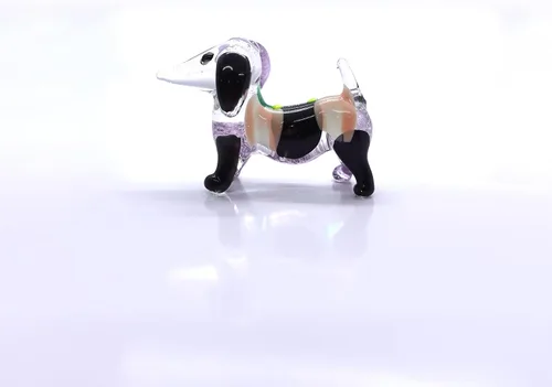 Vista 2 de Dachshund Micro Tiny Figurines Hand Blown Glass Art Animals Collectible Dog-Lover Gift Home Décor (Black Purple)