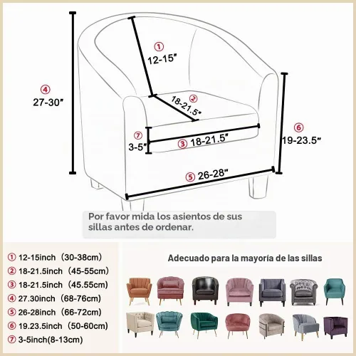 Vista 5 de Lellen Funda para silla de club con funda de cojín de asiento, fundas de sofá, fundas redondas para silla de bañera, funda protectora de sillón