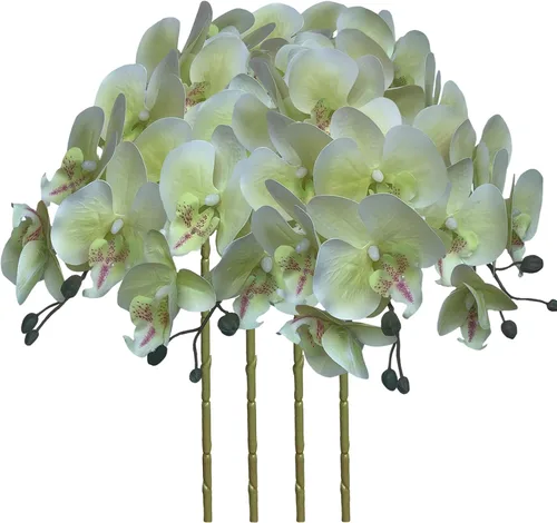 Vista 13 de FagusHome Phalaenopsis - Flores artificiales de 32 pulgadas, 4 piezas de orquídeas artificiales, plantas falsas para decoración del hogar (azul)