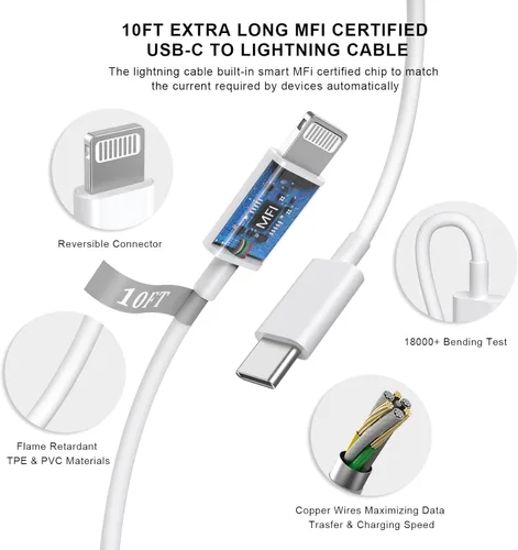 Vista 5 de Cargador para iPhone 17 Pro Max de carga rápida, bloque de carga rápida USB C de 40 W con cable de carga tipo C de 10 pies para iPhone 17/17 Pro/17