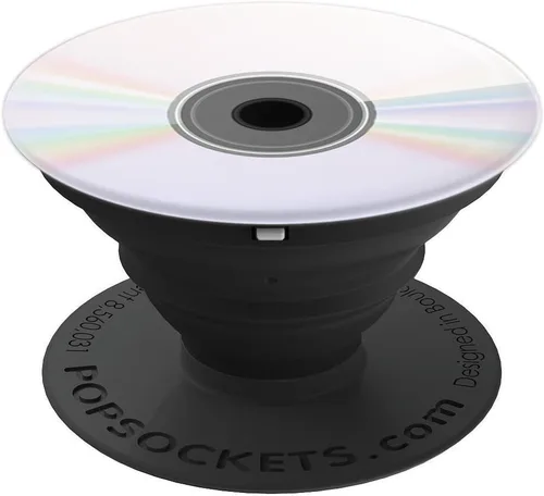 Vista 4 de Diseño compacto de CD divertido – PopSockets agarre y soporte para teléfonos y tabletas, Negro