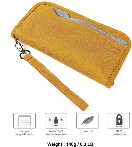 Vista 7 de ZOPPEN Cartera de viaje RFID y organizador de documentos con cremallera con correa de muñeca extraíble, Cartera RFID