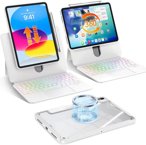 Vista 11 de Blosomeet Magnetic iPad A16 11th/10th Generation Case with Keyboard, Clear Splitfolio Detachable Cover, Up-Down Liftable, Adjustable Stand, 7
