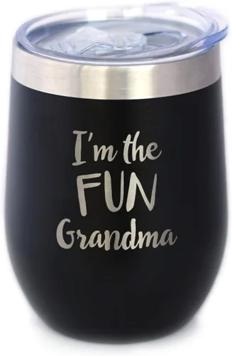 Vista 9 de Custom Fun Grandma Insulated Wine Tumbler Camping Gift - 12 oz Bevvee Custom personalized outdoor Camping Gifts. 18/8 stainless steel keeps drinks