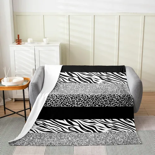Vista 10 de Leopard Print Throw Blanket,40x50,African Wild Animal Skin Print Fleece Blanket for Teens Adults,Zebra Geometric Stripes Wildlife Tribal