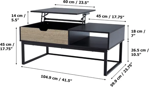 Vista 3 de Peaktop - Mesa auxiliar elevable con almacenamiento y patas de metal