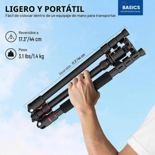 Vista 2 de NEEWER Basics - Trípode para cámara, 71 pulgadas, de aluminio, resistente, portátil, para viajes, DSLR, soporte para teléfono celular con cabeza