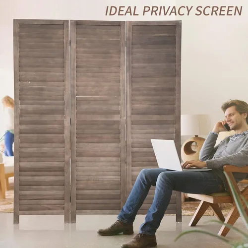 Vista 7 de BLKMTY Divisor de habitación, pantalla de privacidad de 3 paneles, pantalla plegable, divisores de pantalla de madera altos, divisor de pared