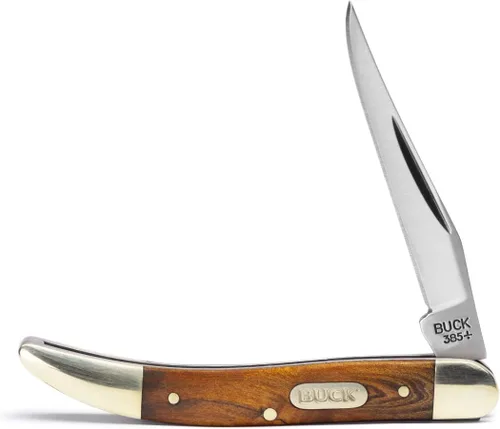 Vista 5 de Buck Knives 385 Toothpick, navaja plegable compacta de bolsillo con mango de madera, hoja de acero inoxidable 420J2, EDC 2-1/4" Modified Clip