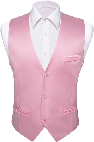 Vista 5 de Barry.Wang Chaleco de traje para hombre, conjunto de corbatín, chaleco A-02-rosa claro