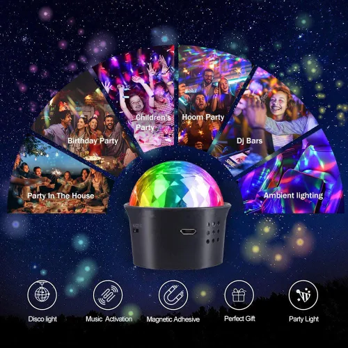 Vista 2 de Paquete de 2 mini luces de bola de discoteca activadas por sonido, luces de fiesta de discoteca multicolor, batería recargable por USB, luces