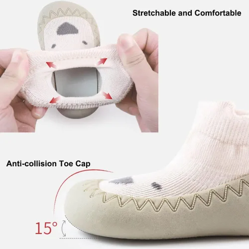 Vista 3 de Exegawe Zapatos de calcetín de bebé para niños pequeños, suela de goma suave, antideslizante, para niños y niñas, primer caminar