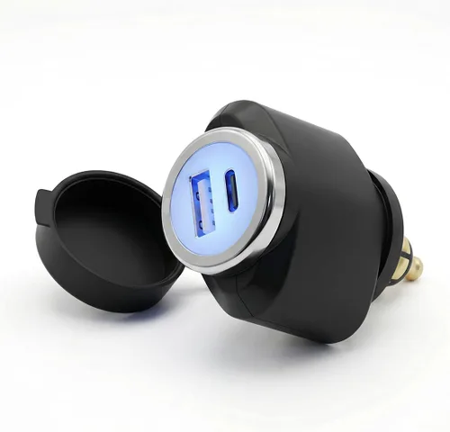 Vista 8 de Cliff Top Cargador USB DIN para motocicleta, adaptador de corriente para motocicleta de 2.1 amperios con enchufe DIN Hella, compatible con BMW
