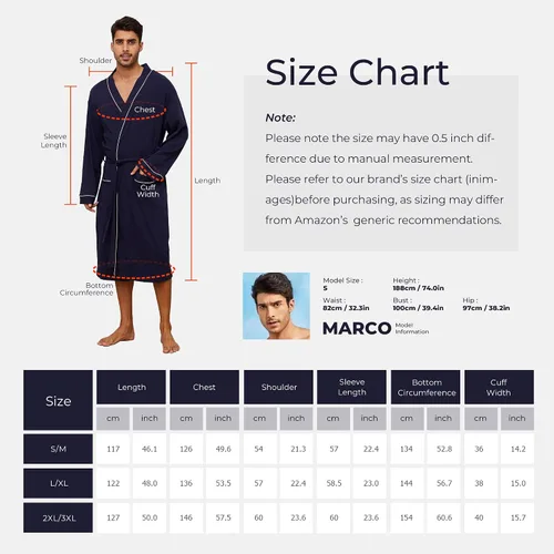 Vista 5 de U2SKIIN Mens 100% Cotton Robe Lightweight Knit Bathrobe A-Azul marino