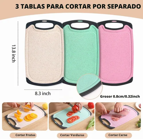 Vista 2 de Juego de tablas de cortar de cocina de 3 piezas, aptas para lavavajillas