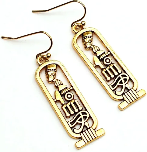 Vista 2 de Aretes egipcios de cartucho, jeroglíficos de ojo de Horus de Nefertiti, regalo de joyería para mujer