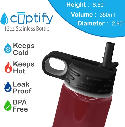 Vista 8 de Cuptify Botella de agua para niños personalizada con nombre en botella de agua aislada con anillo brillante verde de 12 onzas Verde brillante