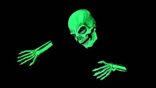 Vista 5 de Zagone Studios Máscara de esqueleto de Halloween con calavera verde reactiva a los rayos UV