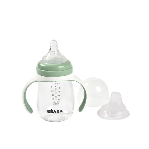 Vista 8 de BEABA - Vaso de transición 2 en 1 para beber, antiderrames, incluye asas extraíbles, pezón de silicona para biberón y boquilla suave, 7 onzas