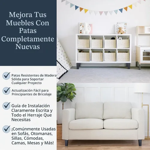 Vista 2 de Airy Abode Patas cuadradas premium de muebles en negro (kit de instalación completa) - Elige tu