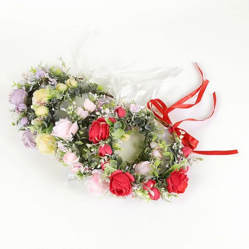 Vista 3 de Floral Fall Corona de flores suculentas, tocado de hoja verde, boda, novia, eucalipto, halo, accesorios para fotos de maternidad, FL-01 (rosa rosa)