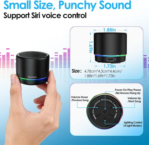Vista 7 de Altavoz Bluetooth portátil 5.4, mini altavoz, duración de la batería de 12 horas y micrófono de reducción de ruido, cubierta de metal