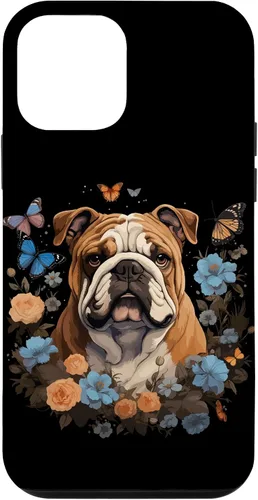 Vista 16 de Funda para iPhone 16 Bulldog Inglés con Flores y Mariposas
