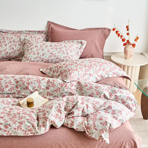 Vista 20 de EAVD Elegante funda de edredón floral pequeña, tamaño individual, suave, 100% algodón, con estampado floral pequeño, con 2 fundas de almohada