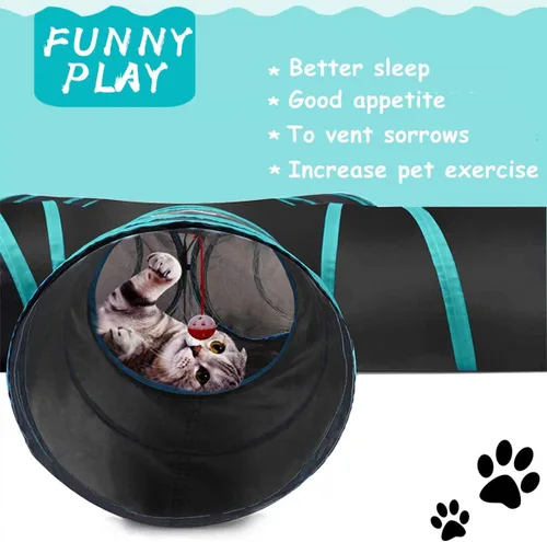 Vista 3 de Juguete de túnel para gatos de 5 vías, plegable para gatos, casa de juegos para mascotas, tubo con bolsa de almacenamiento para gatos, cachorros
