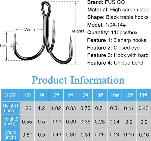 Vista 5 de Fishing Treble Hooks, 110pcs Replacement Triple Hooks for Hard Lure