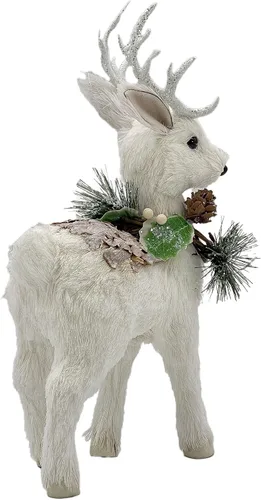 Vista 3 de Galt International Figura decorativa de reno de Navidad blanca, 14 guirnaldas de piñas con purpurina, Papá Noel, ciervos, decoración de mesa