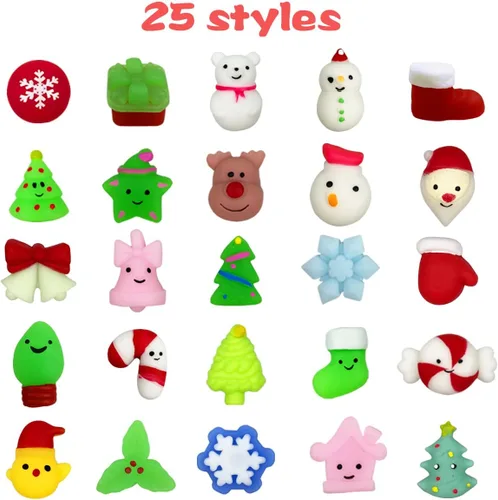 Vista 2 de Anditoy 100 piezas de juguetes esponjosos de Navidad Mochi Squishy de Navidad, juguetes esponjosos de Navidad para niños, niñas, niños pequeños