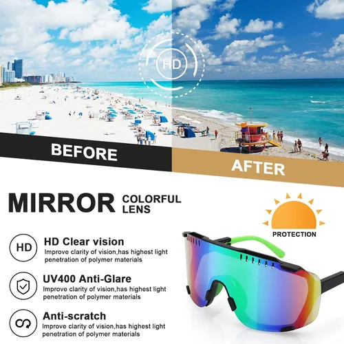 Vista 6 de Karsaer Vision - Gafas de sol deportivas para ciclismo, a prueba de viento, para MTB correr, playa, voleibol, béisbol, pantallas grandes de los años