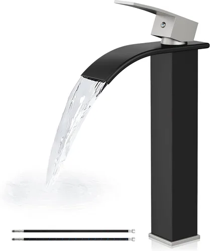 Vista 11 de Airuida Grifo de fregadero de recipiente, grifo de cascada alto negro sin