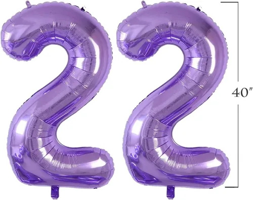 Vista 2 de Globos grandes de Mylar con el número 22 de 40 pulgadas para decoraciones de fiesta de cumpleaños de 22 o 2 años, suministros para fiestas