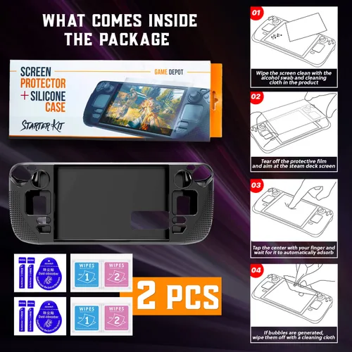 Vista 7 de Game Depot Steam Deck Video Game System Protective Bundle 2 Glass Protectors, 1 Silicone Console Case, and 2 Cleaning Kits Ultimate Protection