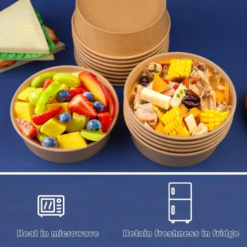 Vista 4 de 50 recipientes desechables de 17 onzas con tapas, cuencos de papel desechables de 16.9 fl oz con tapas transparentes, recipientes de alimentos