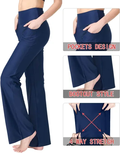 Vista 5 de Keolorn Pantalones de yoga para mujer con corte de bota y bolsillos, cintura alta, pantalones de entrenamiento para yoga