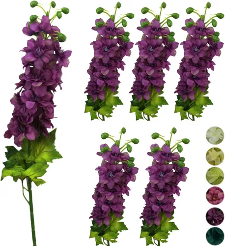 Vista 12 de 6 tallos de 31" Delphinium Ajacis flores artificiales de seda (azul)