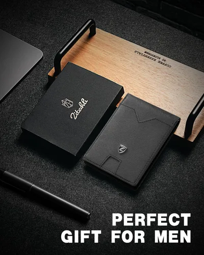 Vista 5 de Zitahli Cartera para hombre, billetera para hombre, delgada de cuero plegable, bloqueo RFID, 11 ranuras para tarjetero, caja de regalo, Negro cruzado