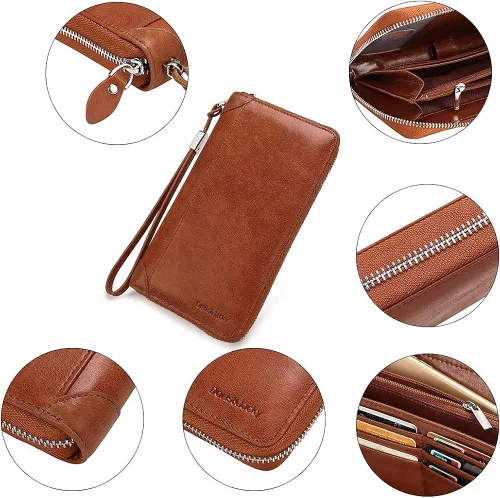 Vista 5 de DORISJACKY Cartera de cuero para mujer con bloqueo RFID gran capacidad cremallera alrededor de las bolsas de viaje